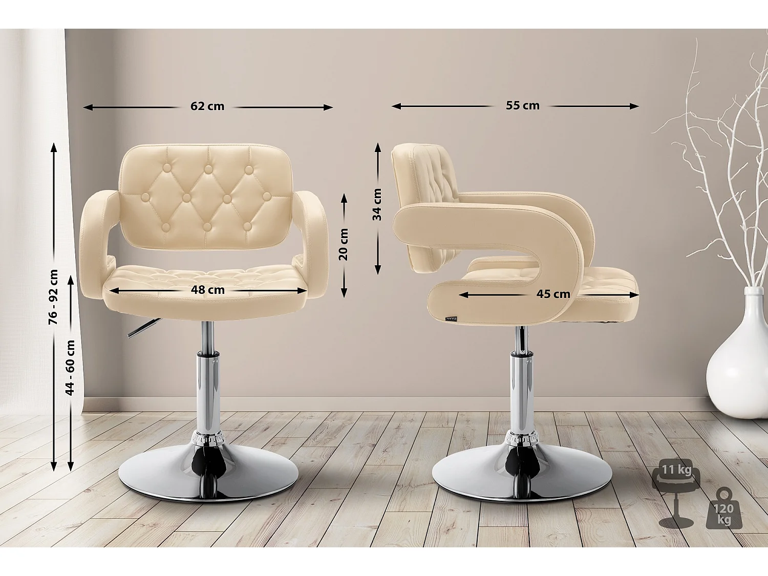 Draaibare fauteuil - Kunstleer & Metaal in chroomoptiek - creme - Dublin