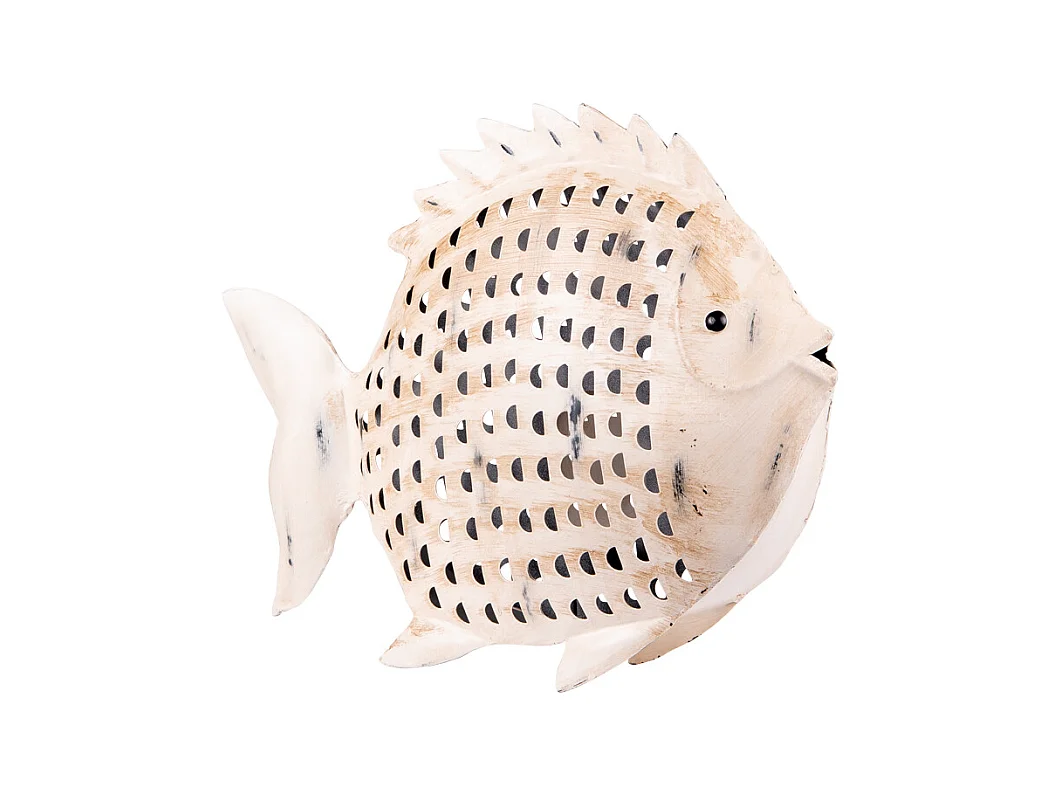 Poisson métal photophore blanc 35x44 cm