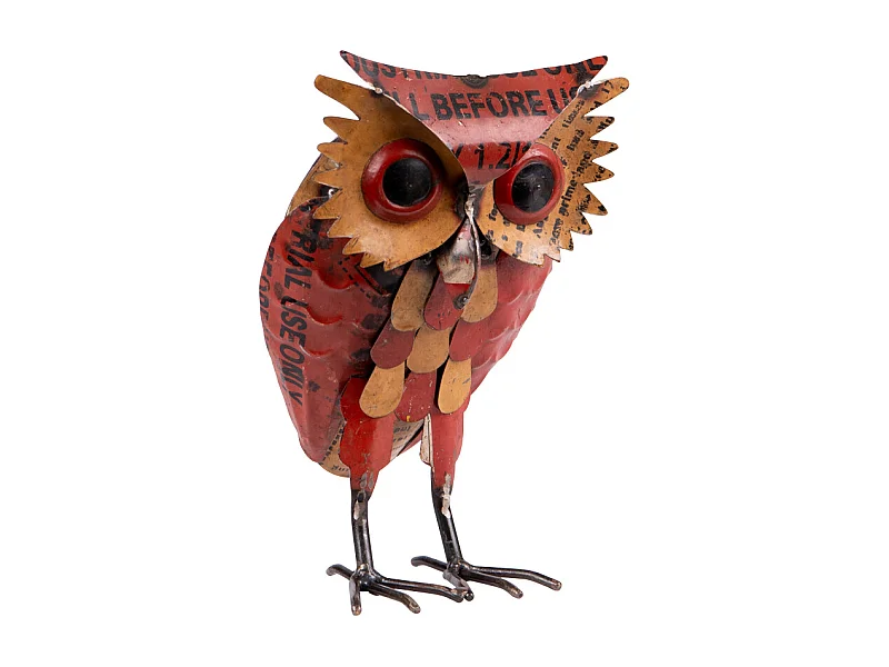 Chouette métal indus rouge 25x15 cm