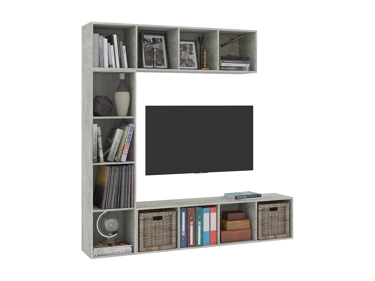 Jeu de bibliothèque-meuble TV 3 pcs Gris béton 180x30x180
