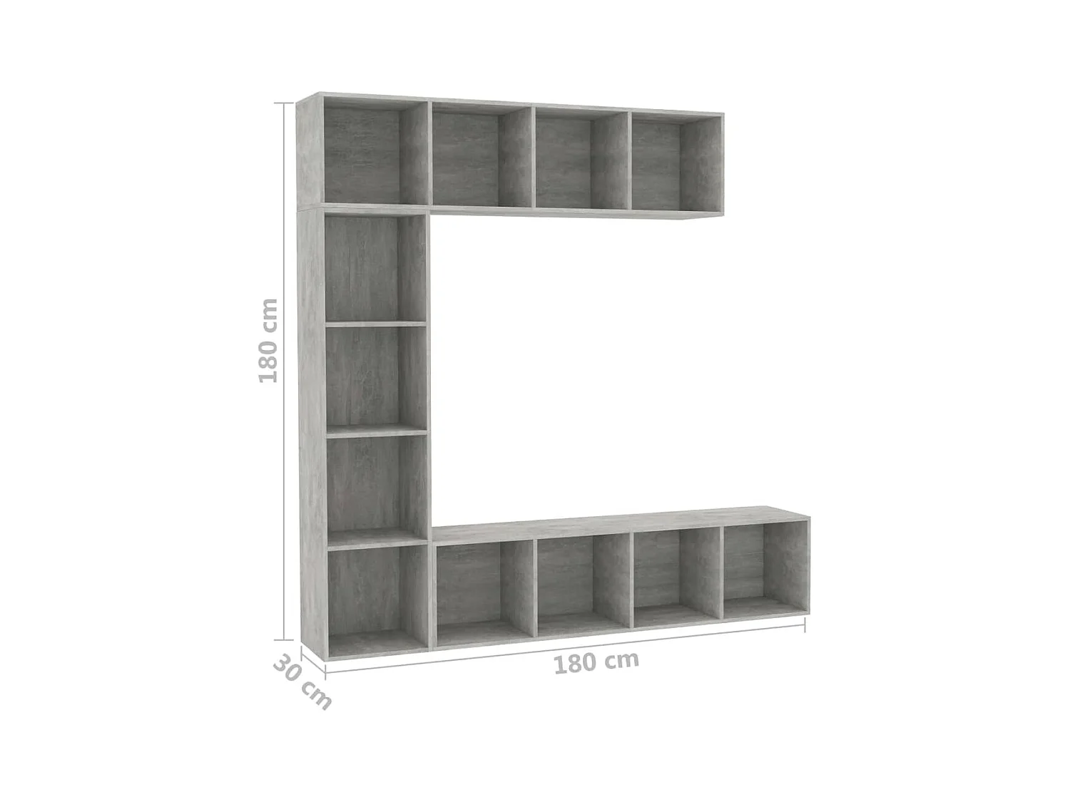 Jeu de bibliothèque-meuble TV 3 pcs Gris béton 180x30x180