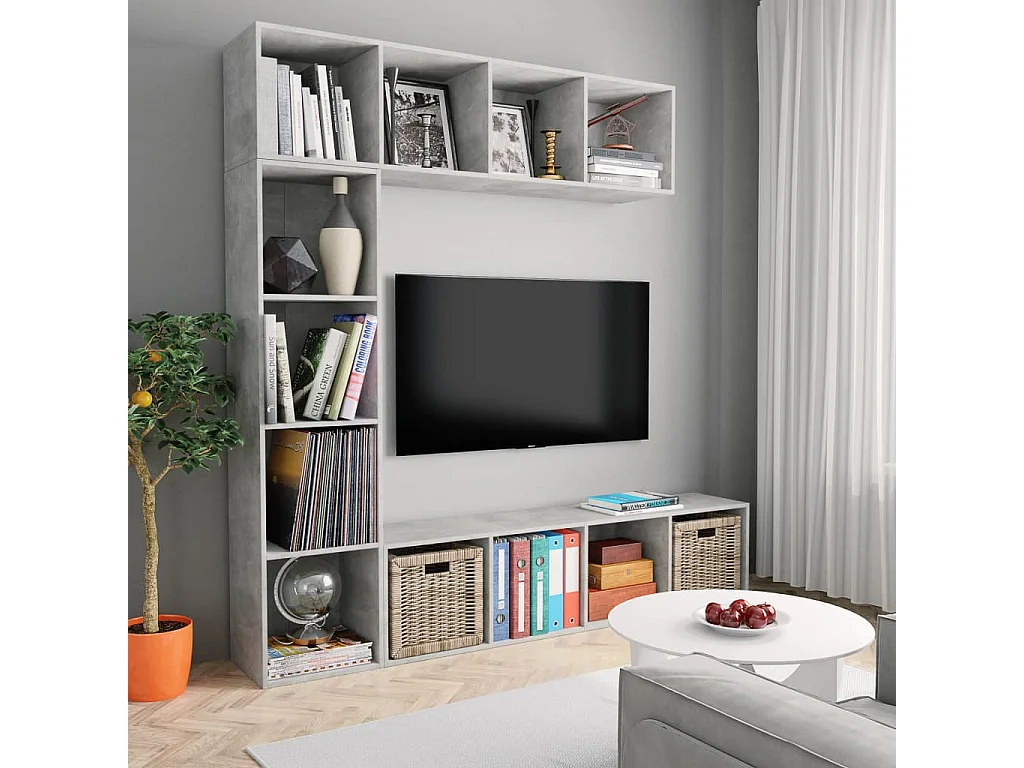 Jeu de bibliothèque-meuble TV 3 pcs Gris béton 180x30x180