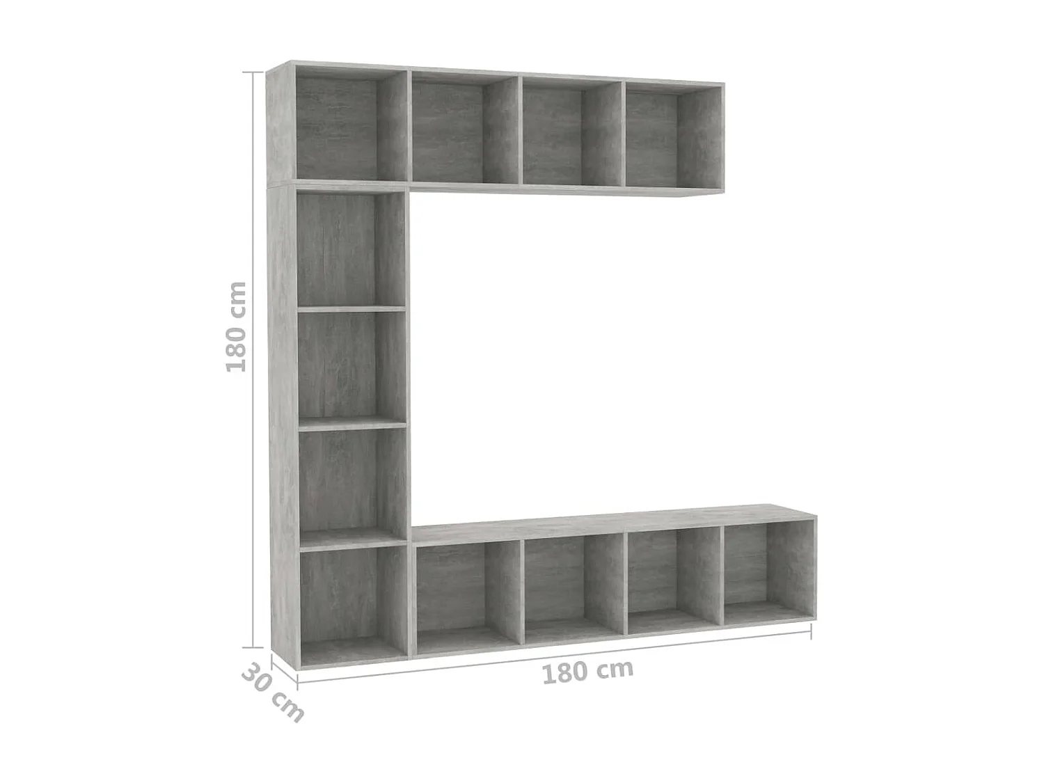 Jeu de bibliothèque-meuble TV 3 pcs Gris béton 180x30x180