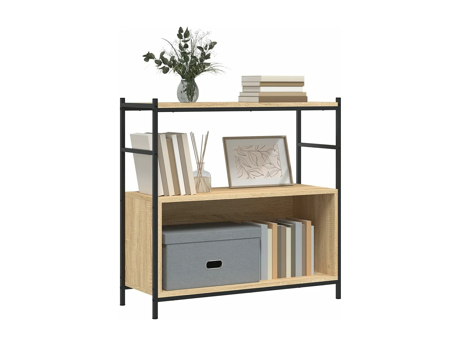 Bibliothèque chêne sonoma 80x30x78,5 bois d'ingénierie et fer