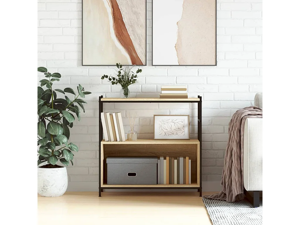 Bibliothèque chêne sonoma 80x30x78,5 bois d'ingénierie et fer