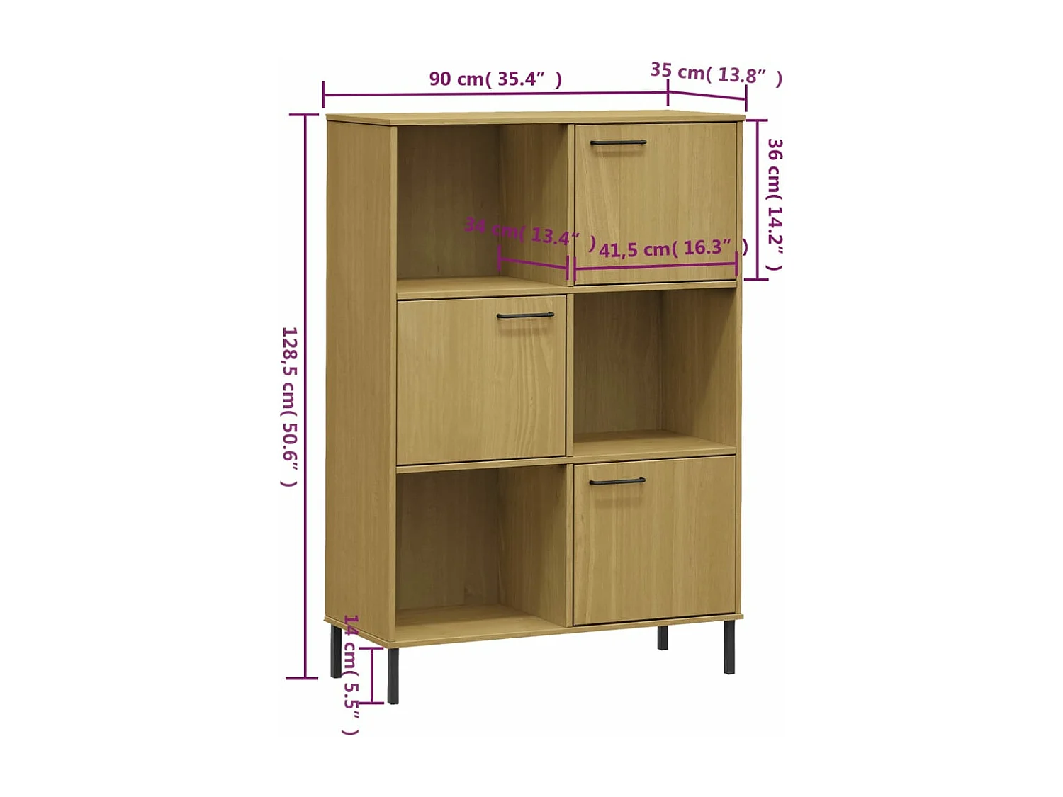 Bibliothèque avec pieds en métal Marron 90x35x128,5 Bois OSLO