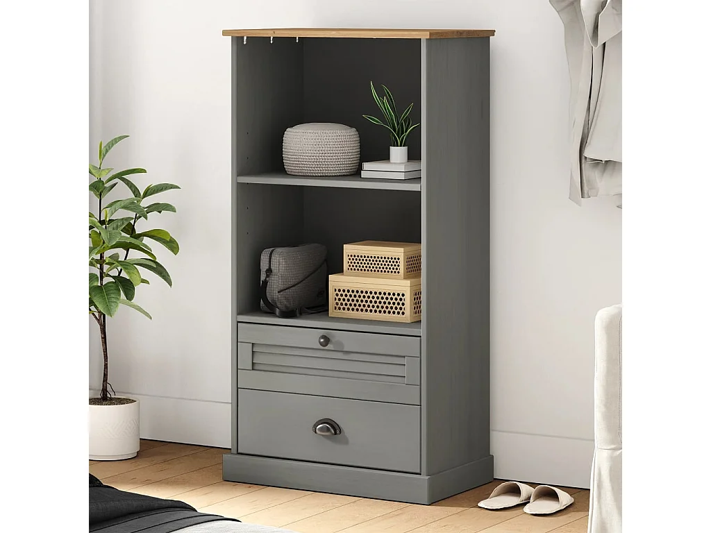 Bibliothèque VIGO gris 60x35x114,5 bois massif de pin