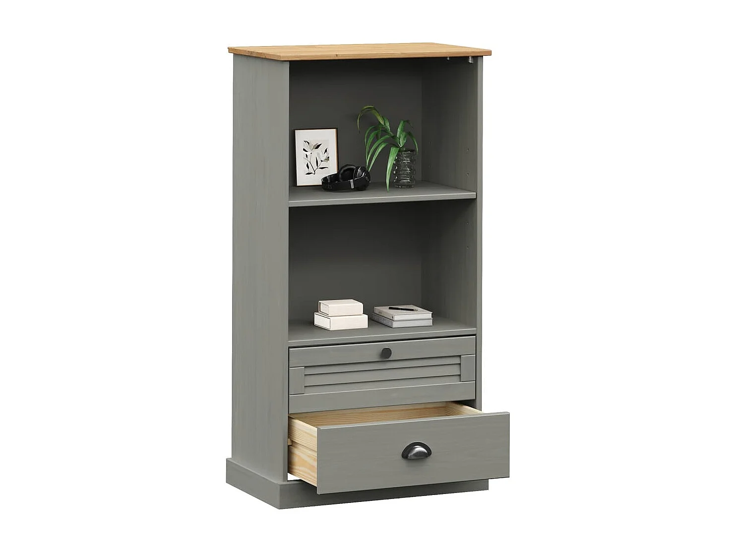 Bibliothèque VIGO gris 60x35x114,5 bois massif de pin