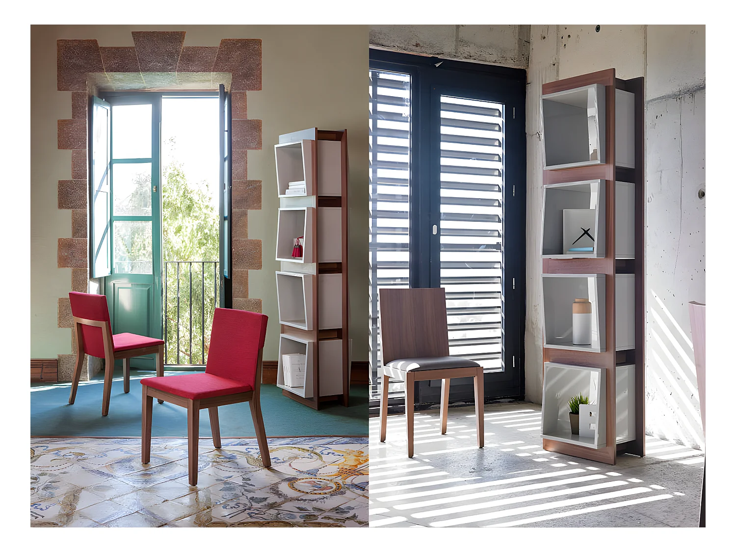 Étagère contemporaine bois noyer et laqué Muza-Couleur Turquoise