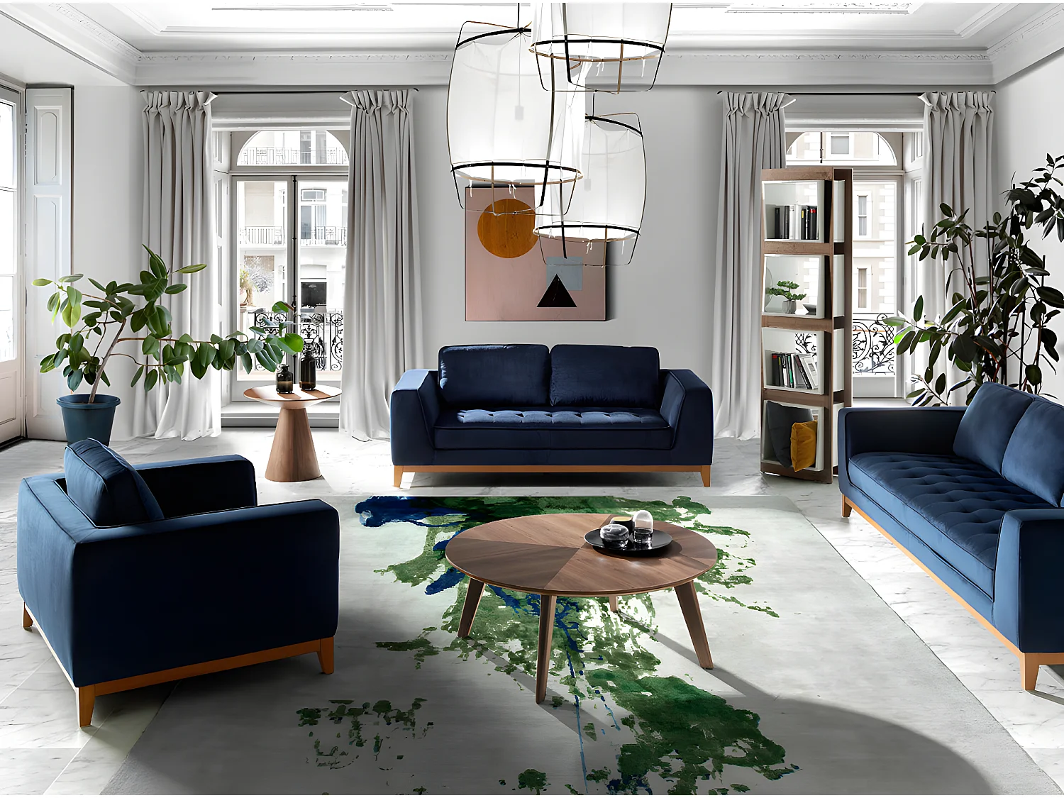 Étagère contemporaine bois noyer et laqué Muza-Couleur Glace