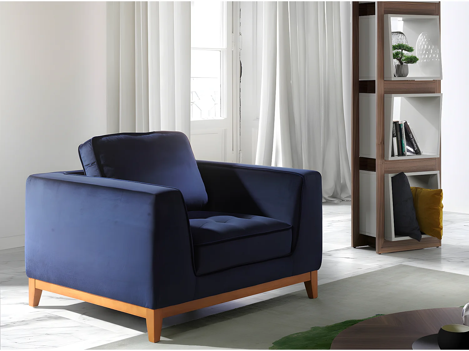 Étagère contemporaine bois noyer et laqué Muza-Couleur Glace