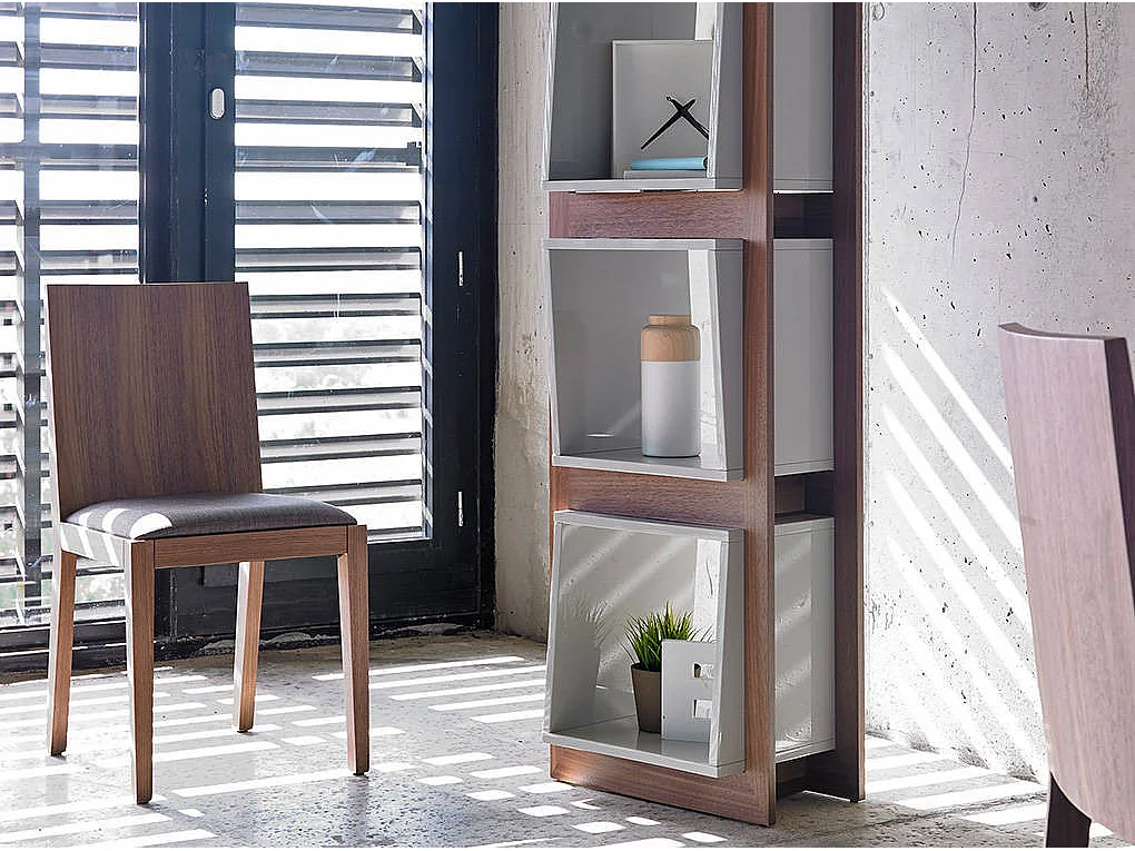 Étagère contemporaine bois noyer et laqué Muza-Couleur Vapeur