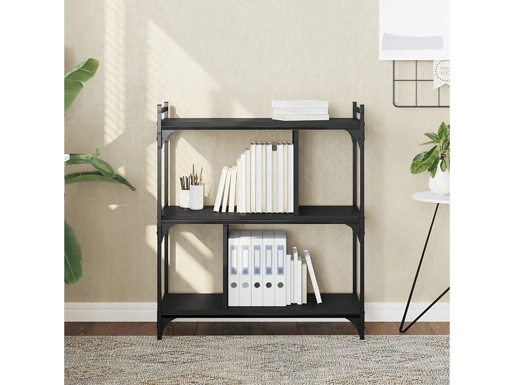 Bibliothèque à 3 niveaux noir 76x32x88 bois d'ingénierie