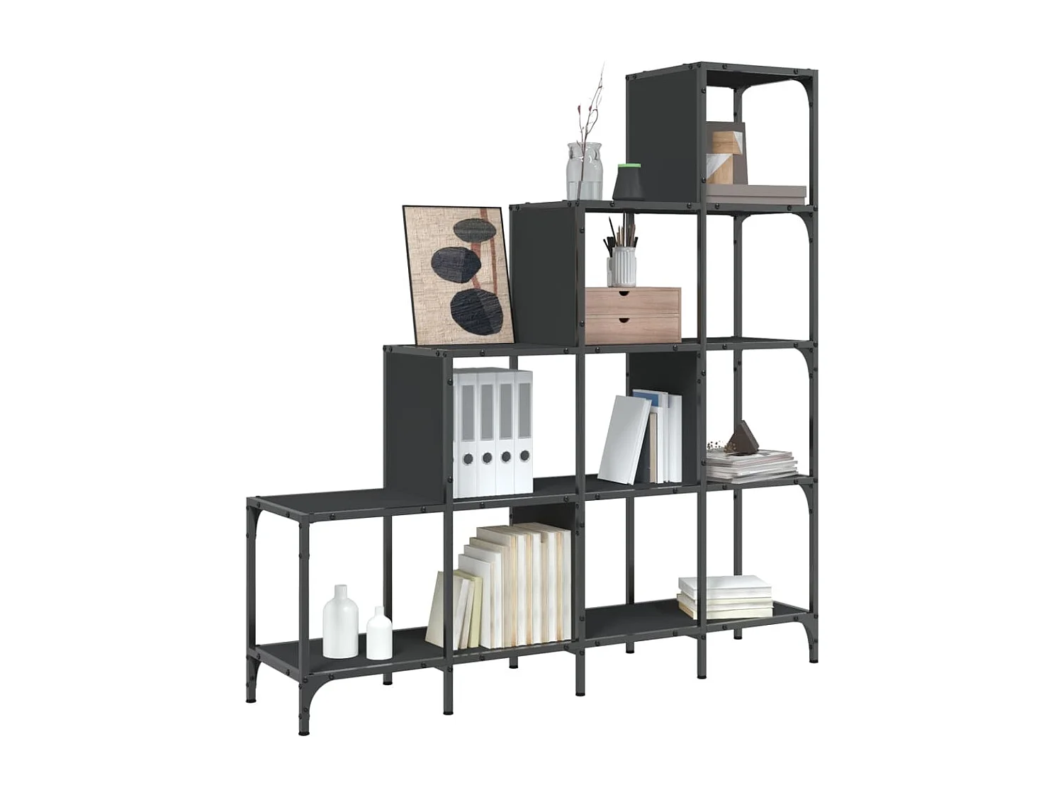 Bibliothèque noir 122x30x132 bois d'ingénierie et métal