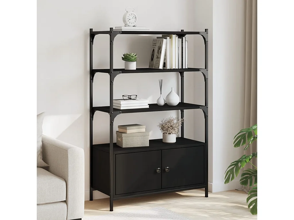 Bibliothèque à 3 niveaux noir 70x30x109,5 bois d'ingénierie