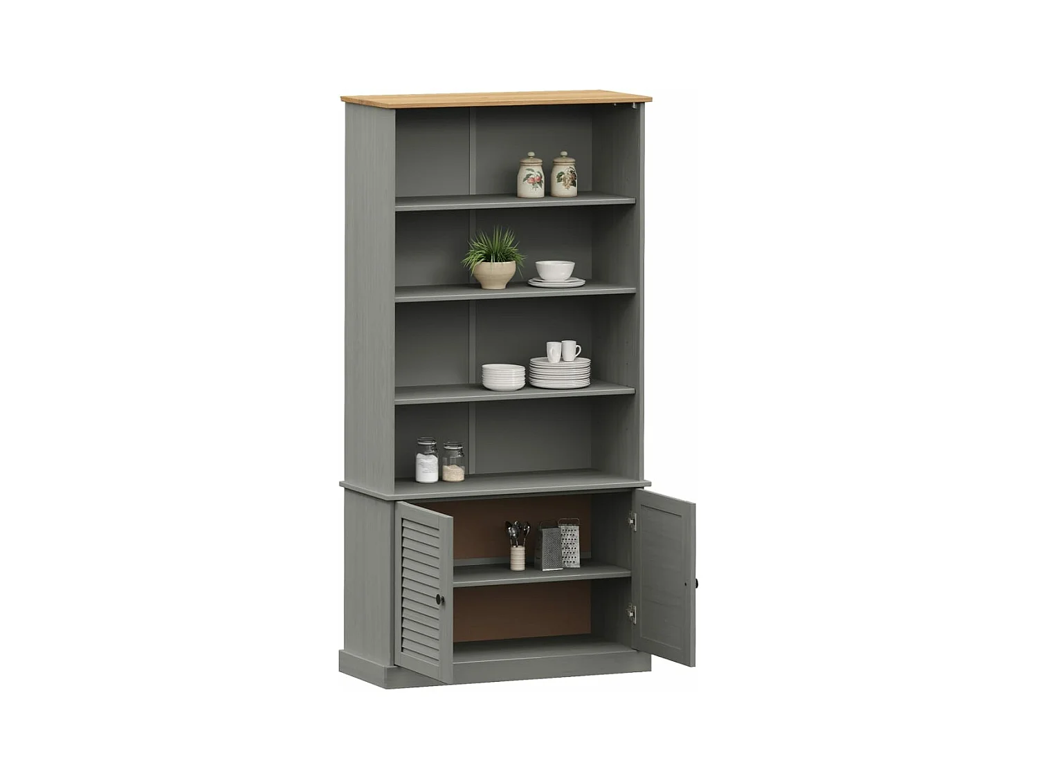 Bibliothèque VIGO gris 85x35x170 bois massif de pin