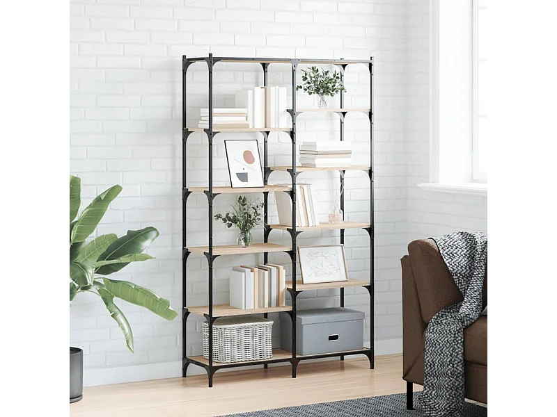 Bibliothèque chêne sonoma 100x32x170 bois d'ingénierie et fer