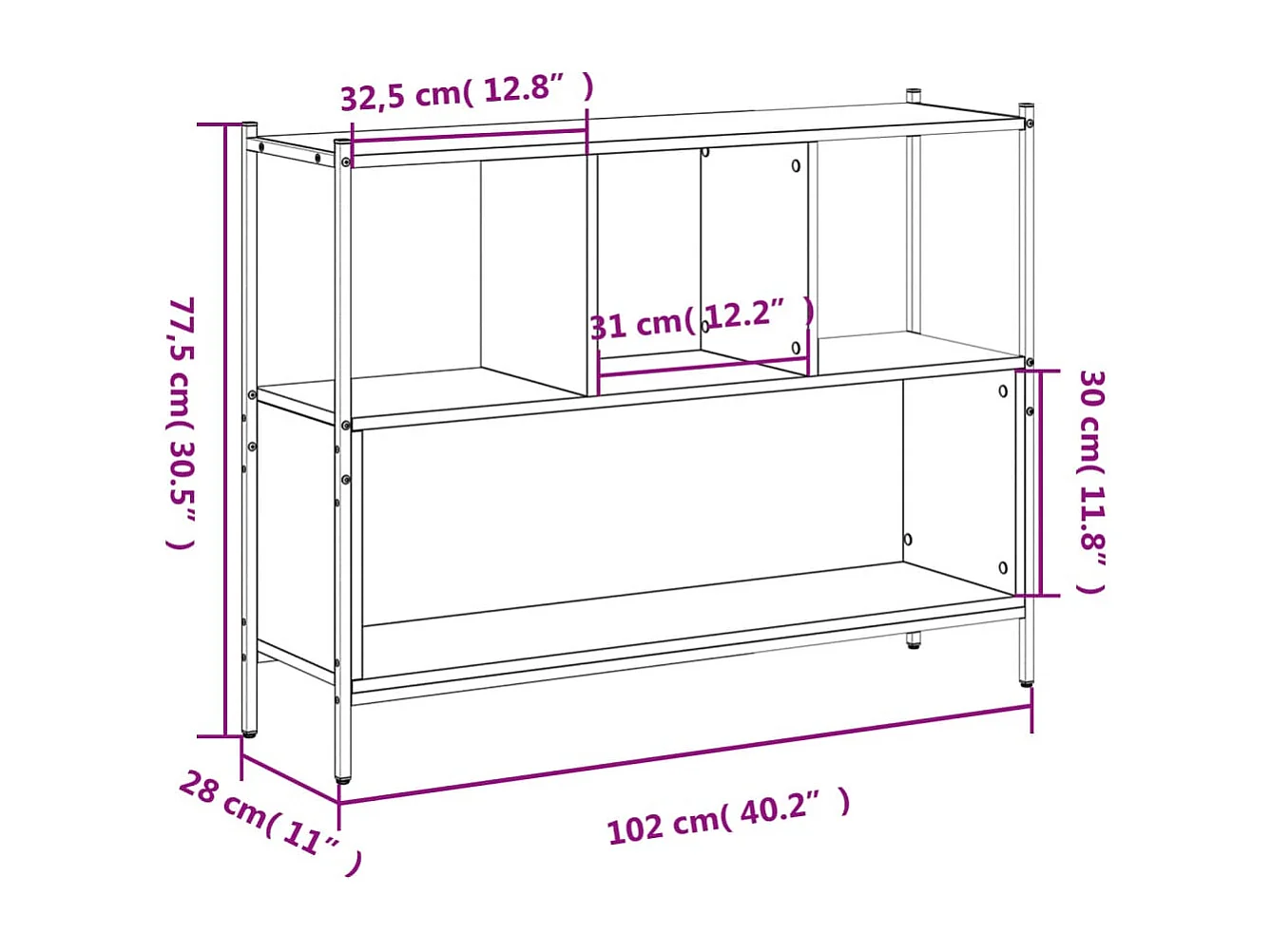 Bibliothèque sonoma gris 102x28x77,5 bois d'ingénierie