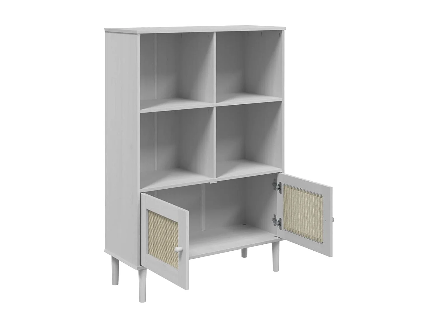 Boekenkast SENJA rattan-look 90x35x130 cm grenenhout wit