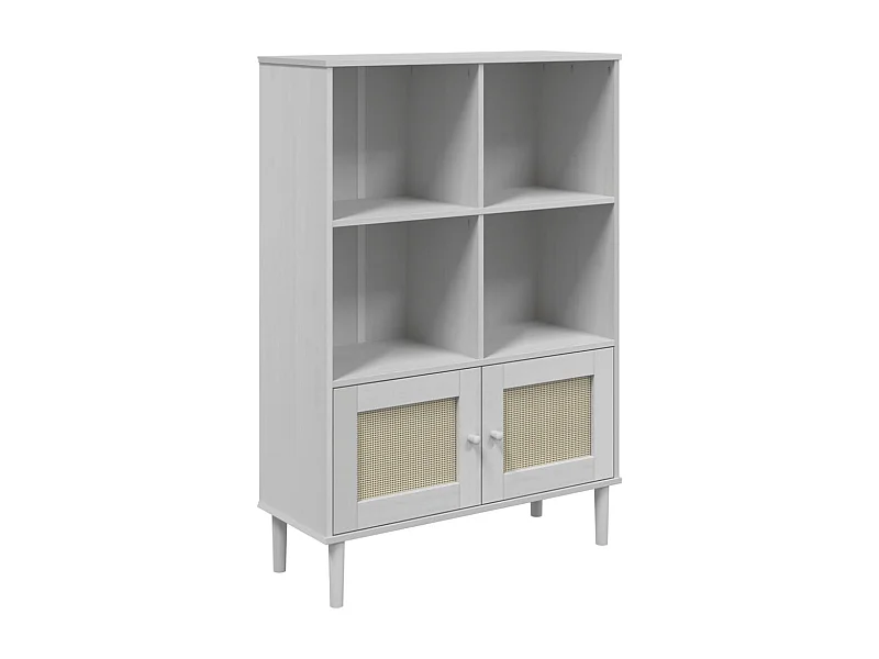 Bibliothèque SENJA aspect de rotin blanc bois massif de pin