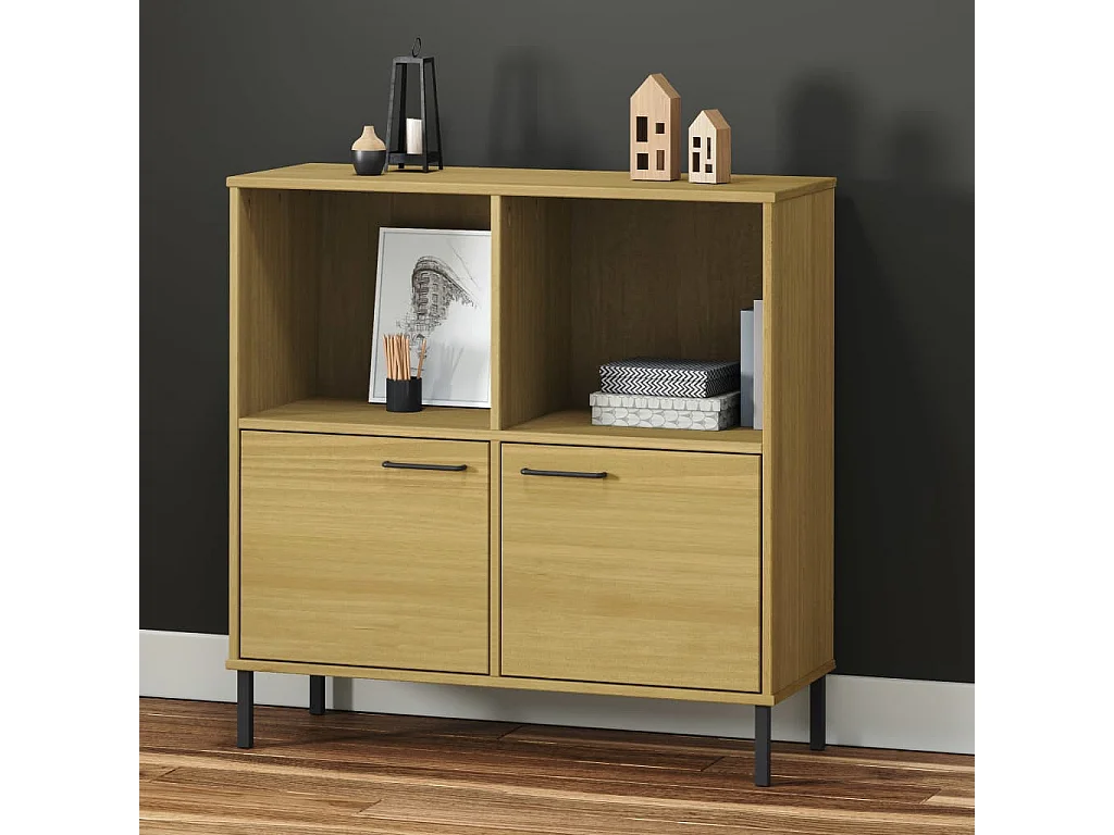 Bibliothèque avec pieds en métal Marron 90x35x90,5 Bois OSLO