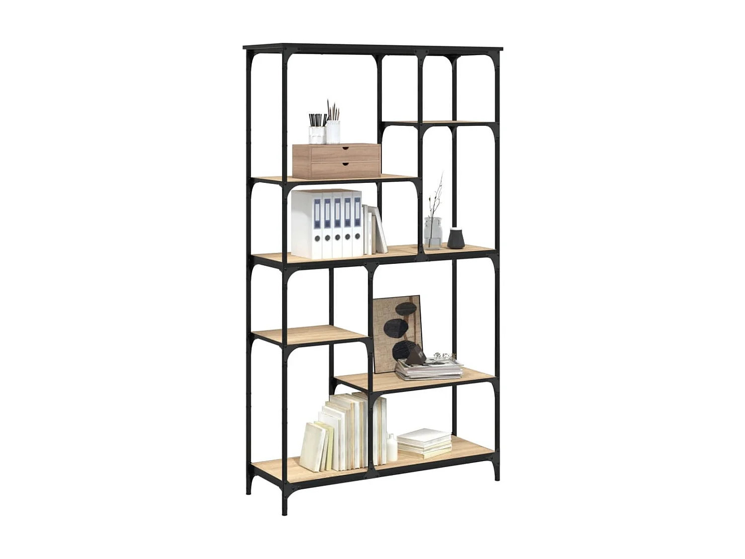 Bibliothèque chêne sonoma 99x35,5x176 bois ingénierie acier