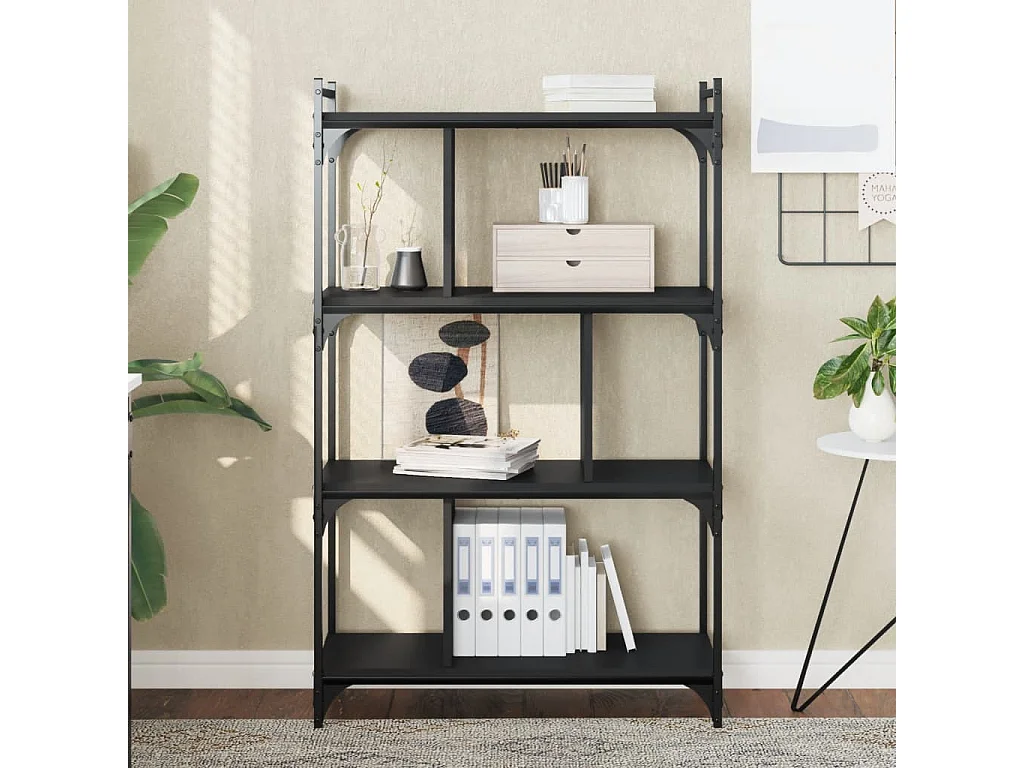 Bibliothèque à 4 niveaux noir 76x32x123 bois d'ingénierie