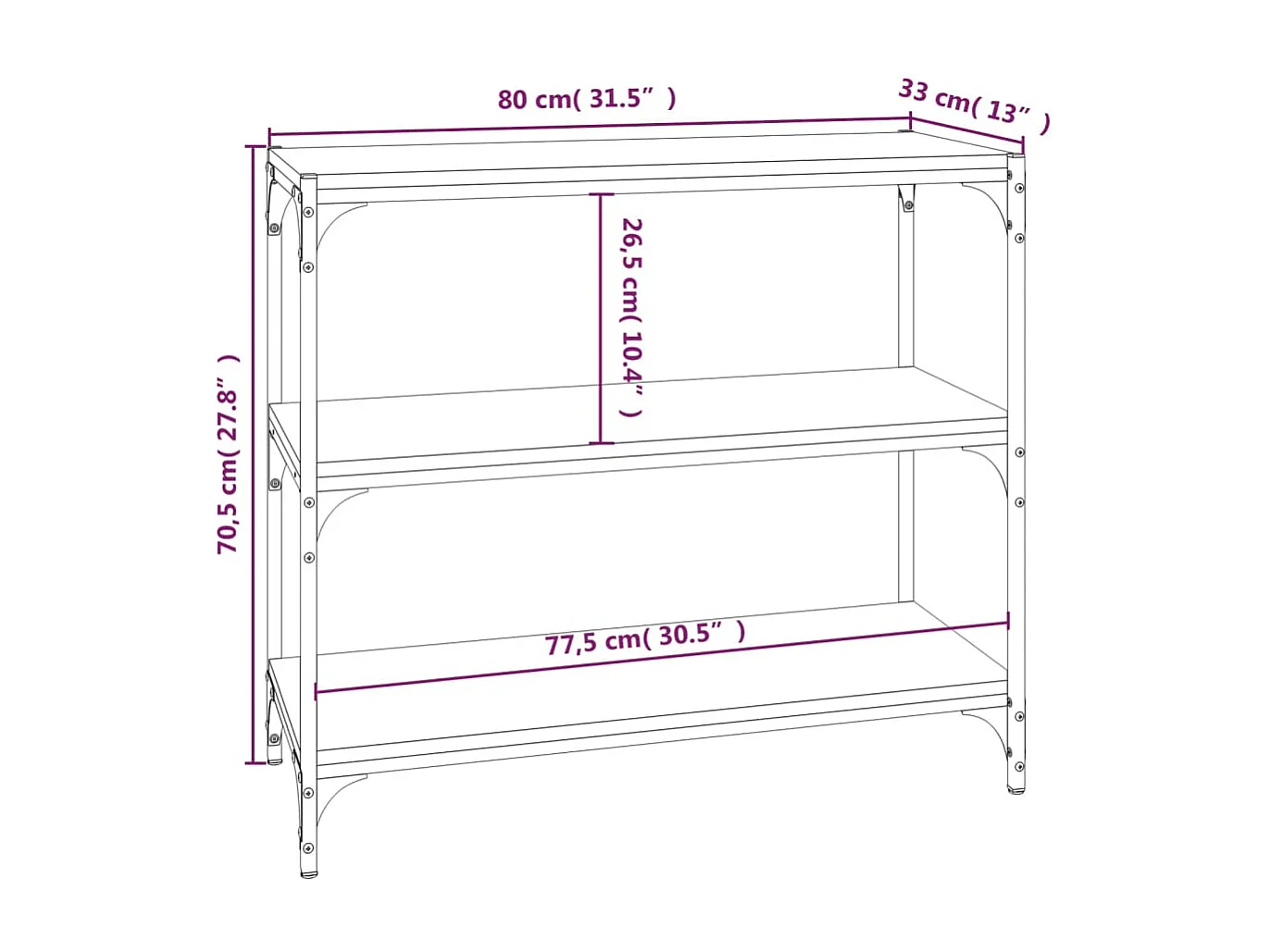 Bibliothèque Chêne fumé 80x33x70,5 Bois d'ingénierie et acier