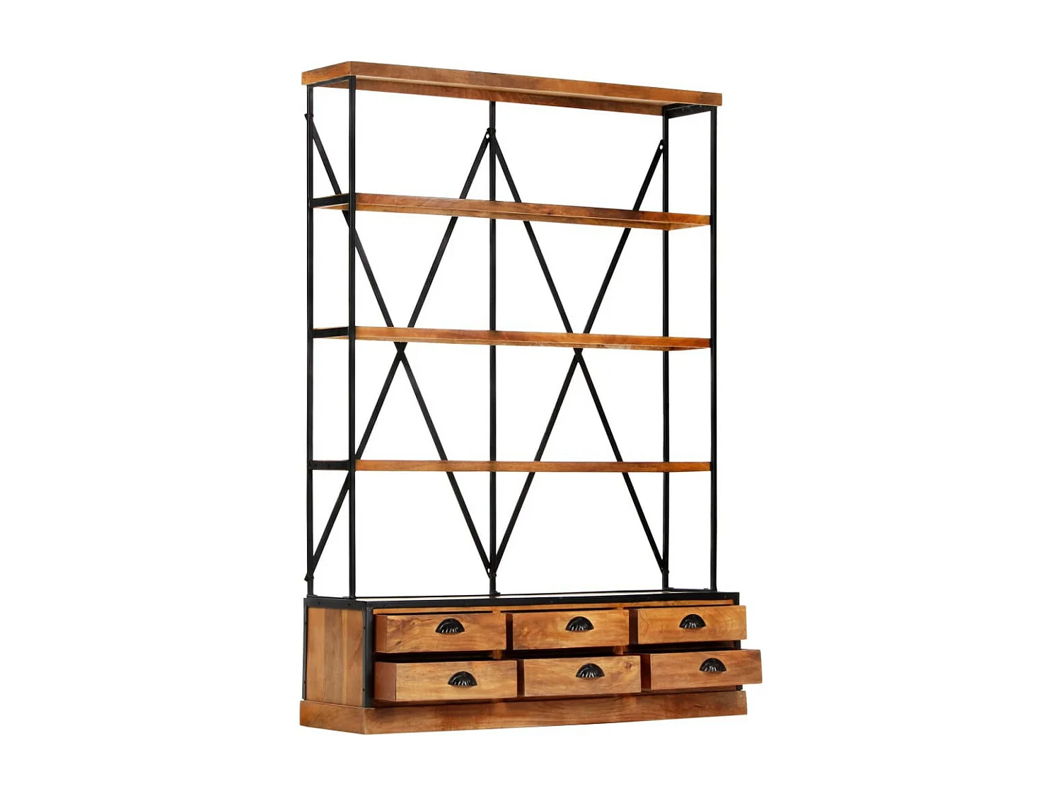 Bibliothèque à 4 étagères avec 6 tiroirs 122x36x181 Manguier