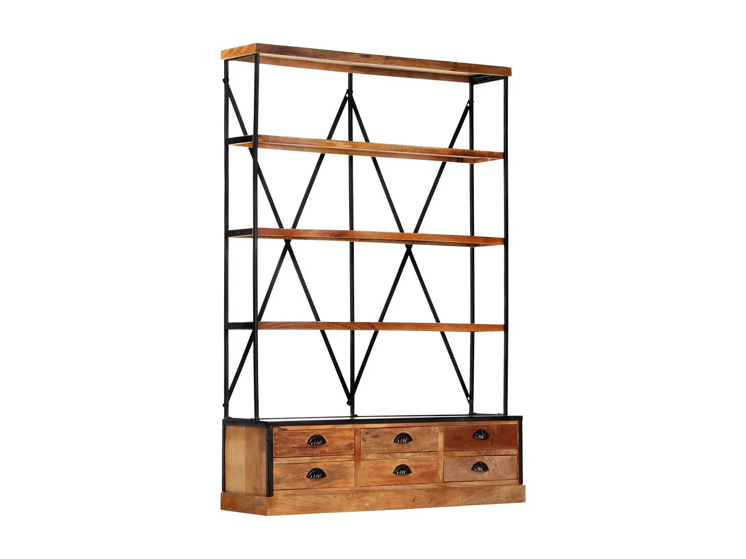 Bibliothèque à 4 étagères avec 6 tiroirs 122x36x181 Manguier