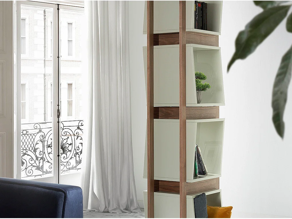 Étagère contemporaine bois noyer et laqué Muza-Couleur Pierre