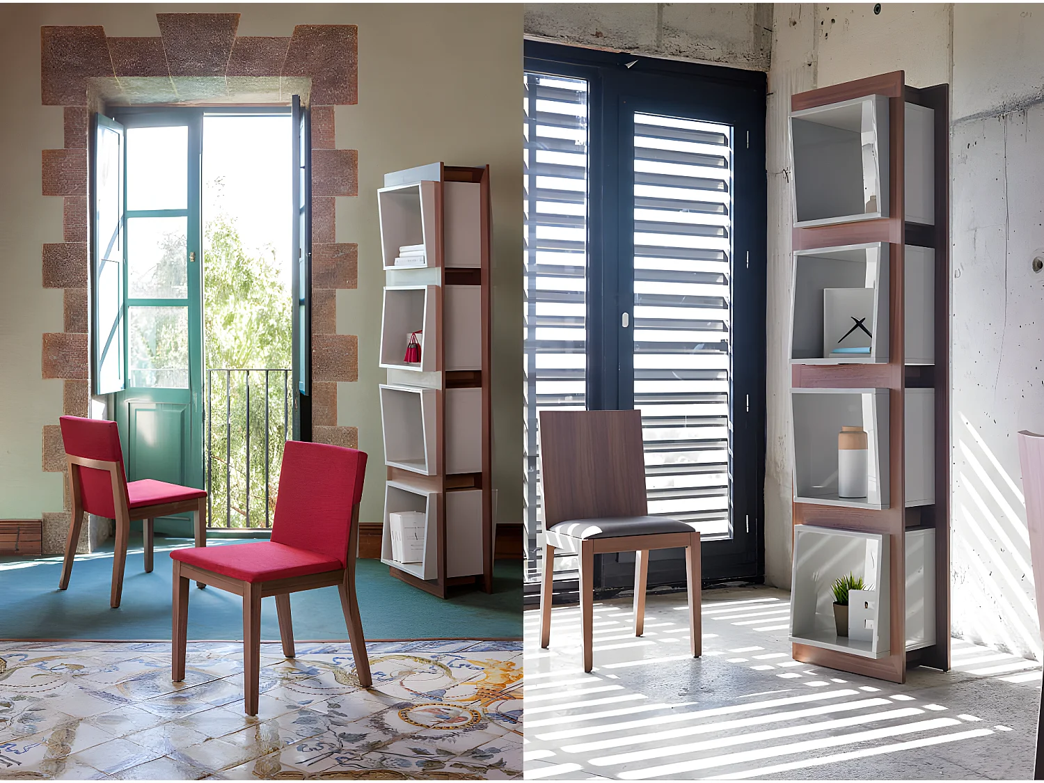 Étagère contemporaine bois noyer et laqué Muza-Couleur Dune