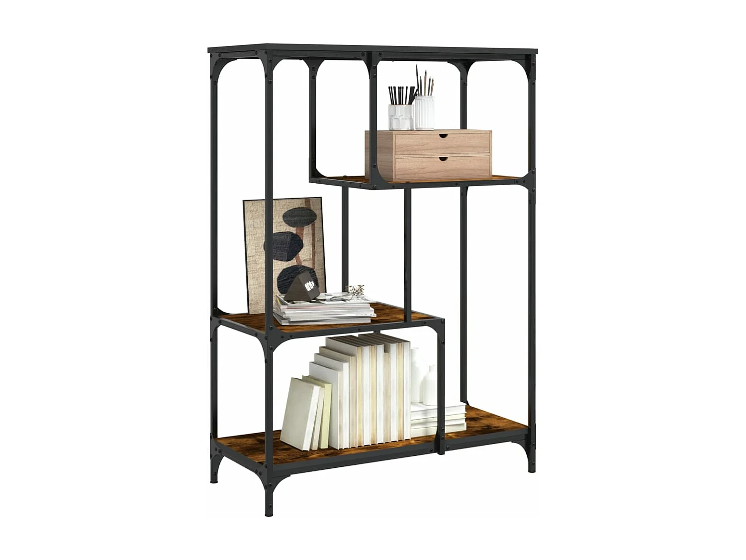 Bibliothèque chêne fumé 81x36x115 bois ingénierie et acier