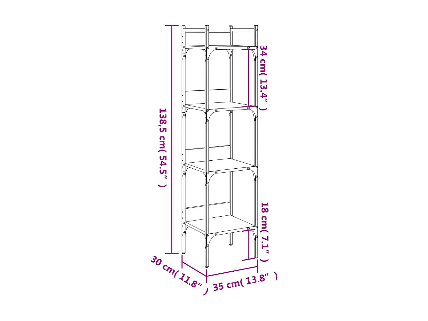 Bibliothèque à 4 niveaux chêne 35x30x138,5 bois d'ingénierie