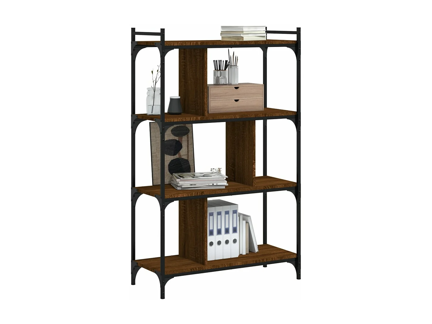 Bibliothèque 4 niveaux chêne brun 76x32x123 bois d'ingénierie