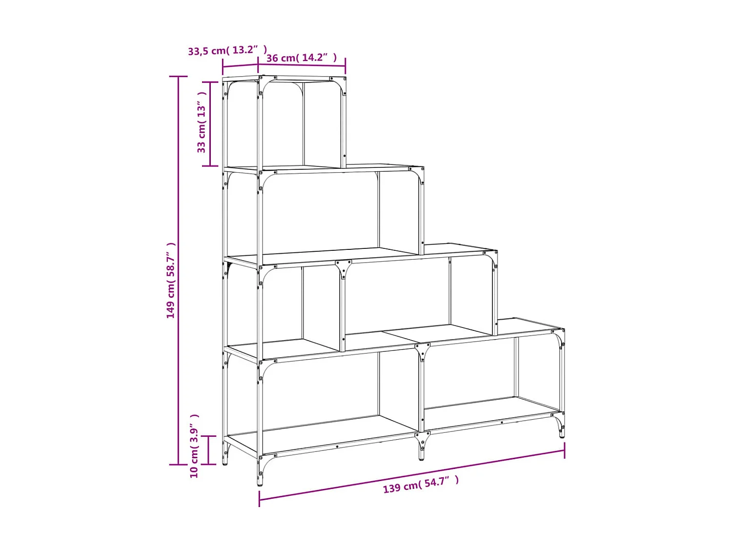 Bibliothèque à 4 niveaux chêne fumé bois d'ingénierie