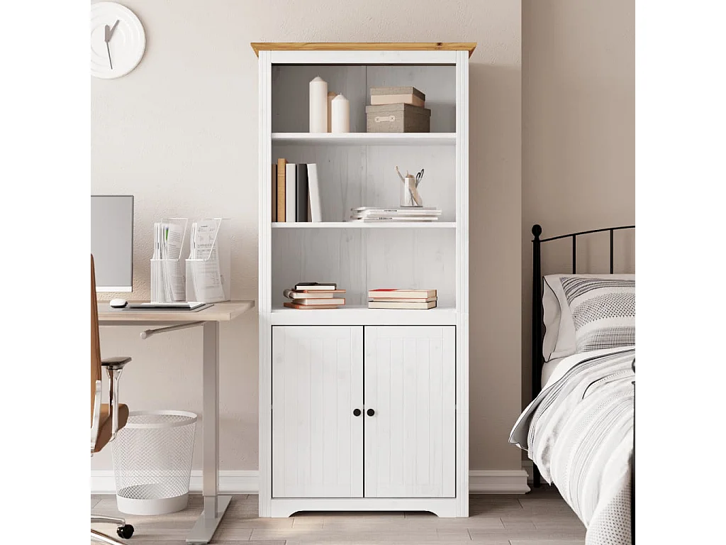 Bibliothèque BODO blanc and marron 80x40x172 bois massif pin
