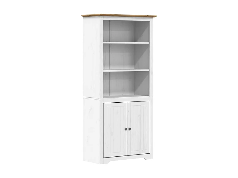 Bibliothèque BODO blanc and marron 80x40x172 bois massif pin