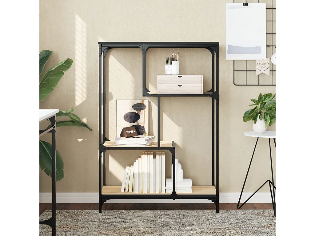 Bibliothèque chêne sonoma 81x36x115 bois ingénierie et acier