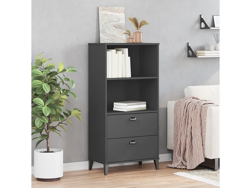 Bibliothèque VIKEN gris anthracite 60x35x123 bois massif pin
