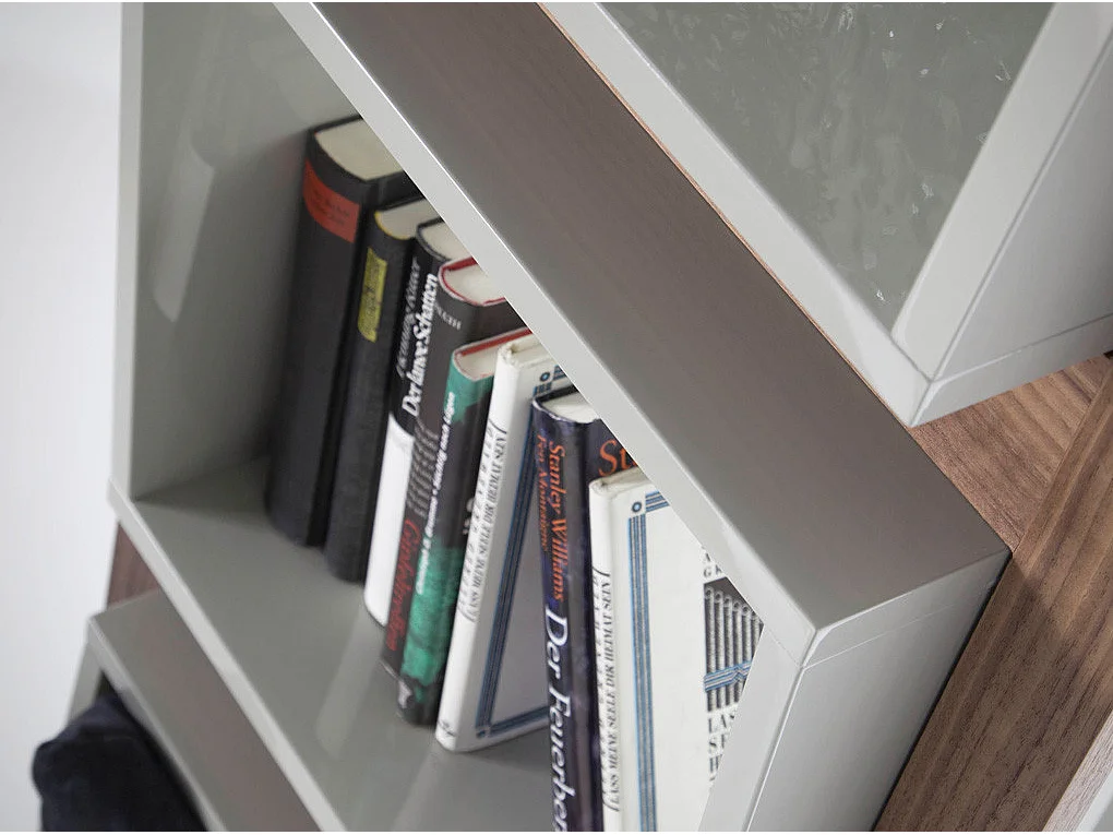 Étagère contemporaine bois noyer et laqué Muza-Couleur Blanc