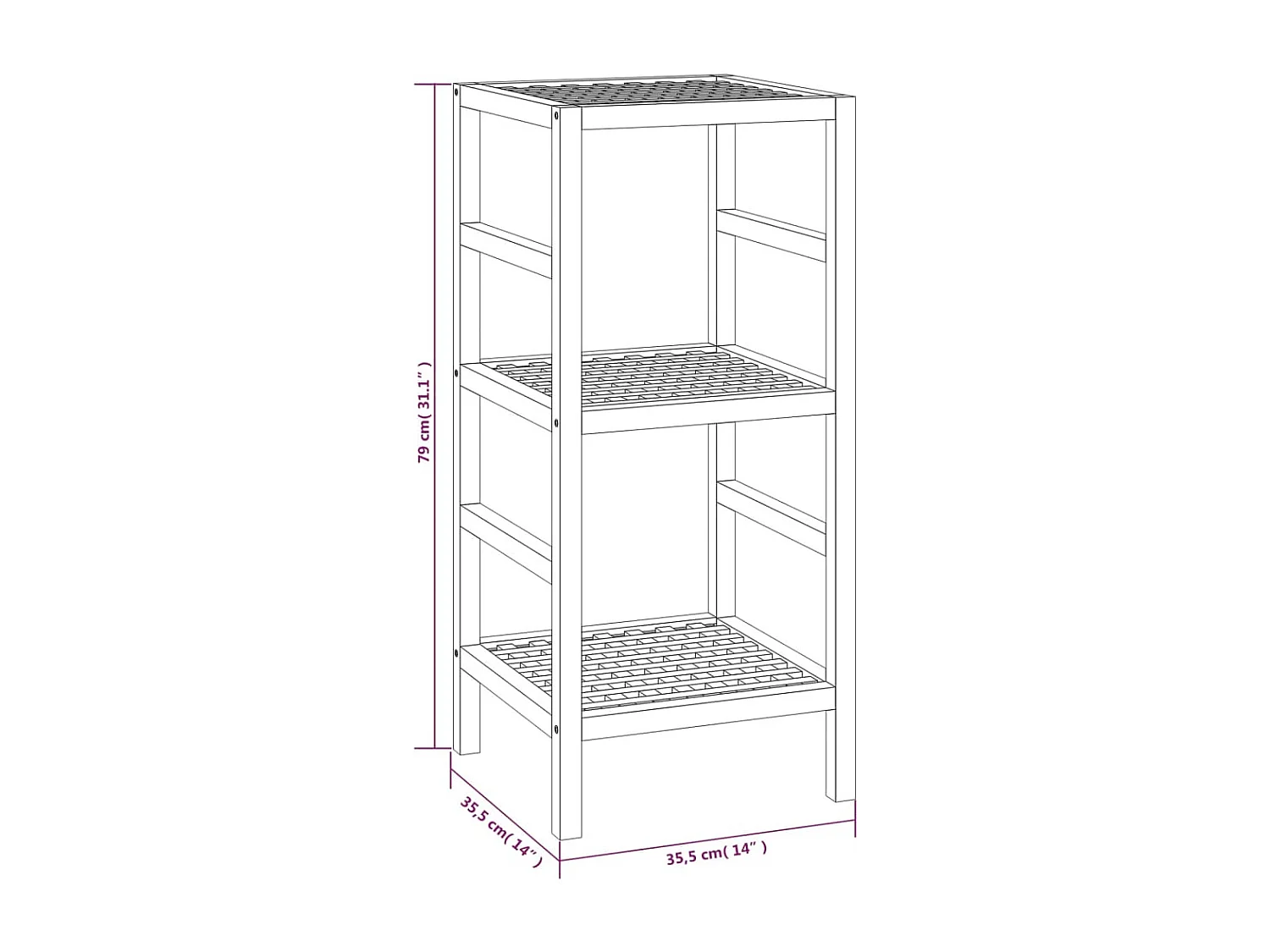 Étagère de salle de bain 35,5x35,5x79 Bois massif de noyer