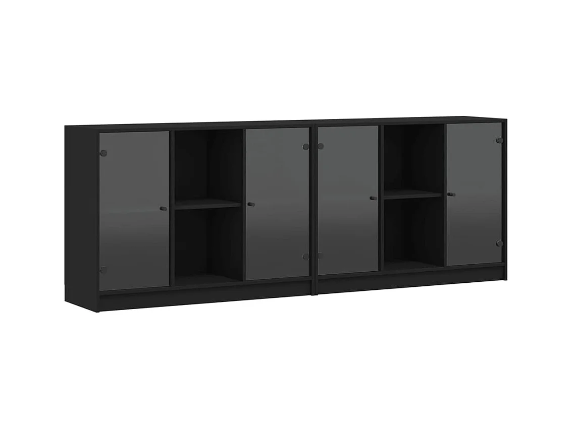 Bibliothèque avec portes noir 204x37x75 bois d'ingénierie