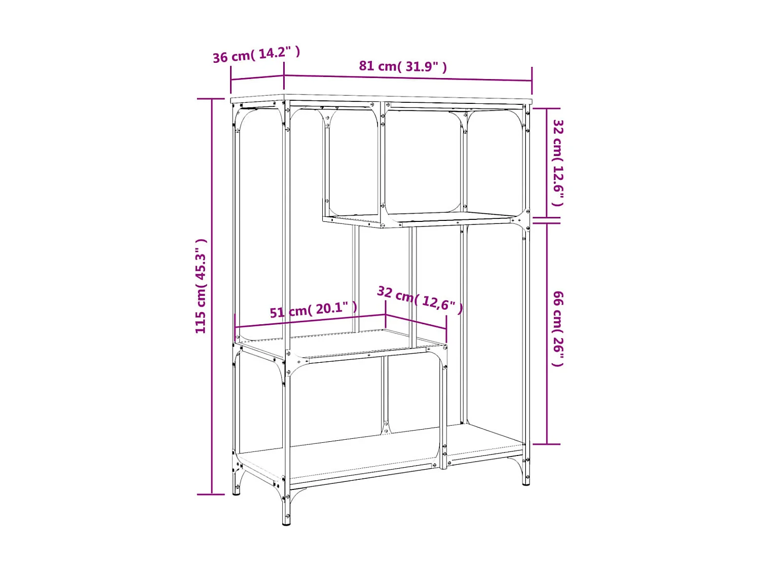 vidaXL Estantería madera de ingeniería y acero negro 81x36x115 cm
