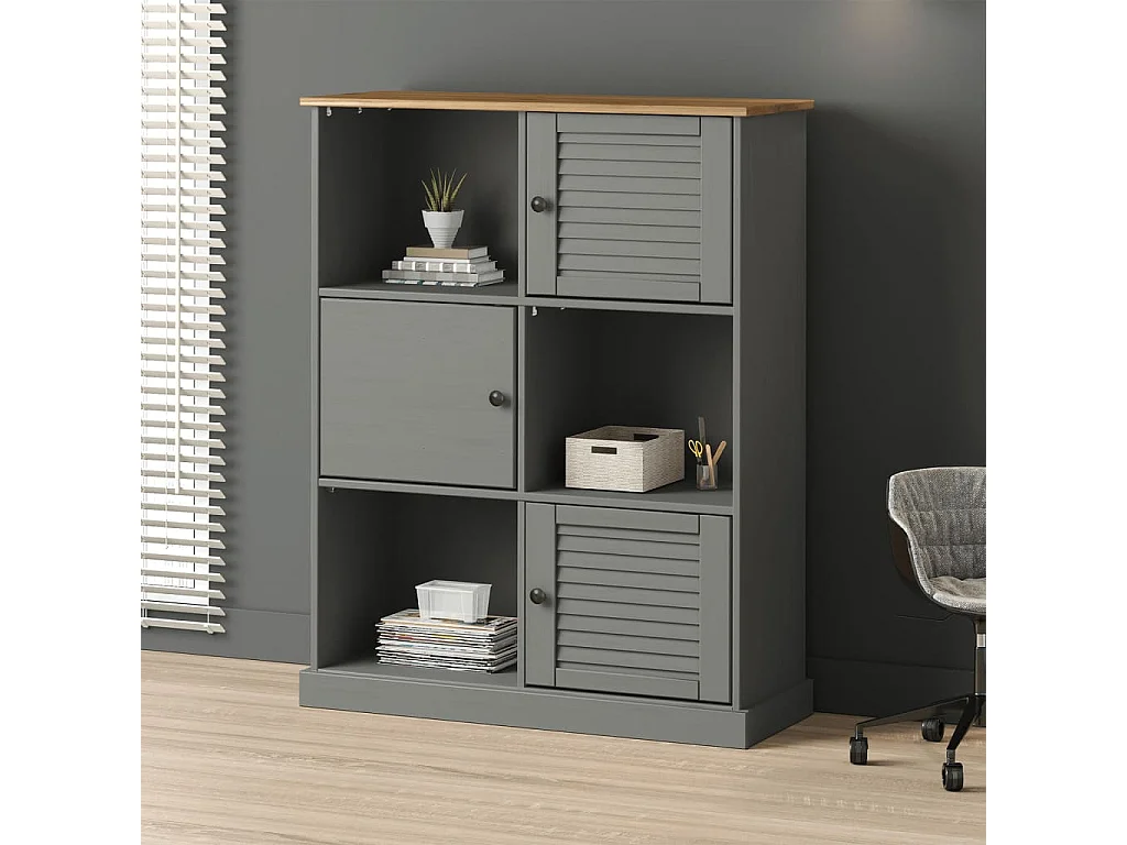 Bibliothèque VIGO gris 90x35x114,5 bois massif de pin