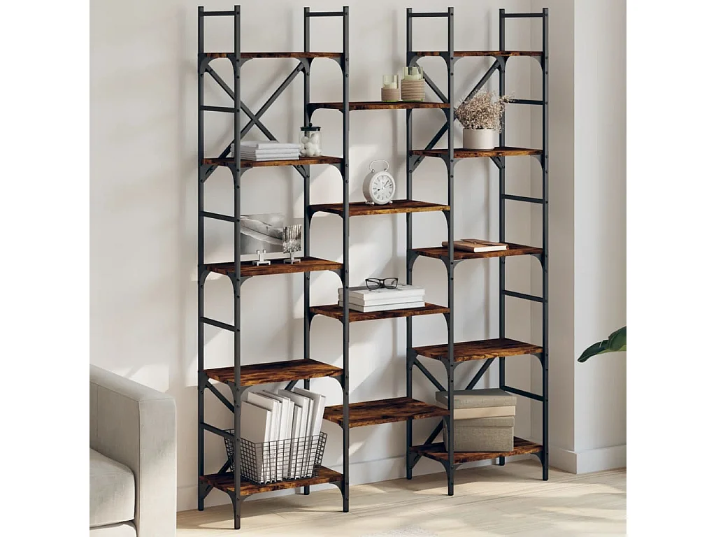 Bibliothèque chêne fumé 127,5x28,5x172,5 bois d'ingénierie