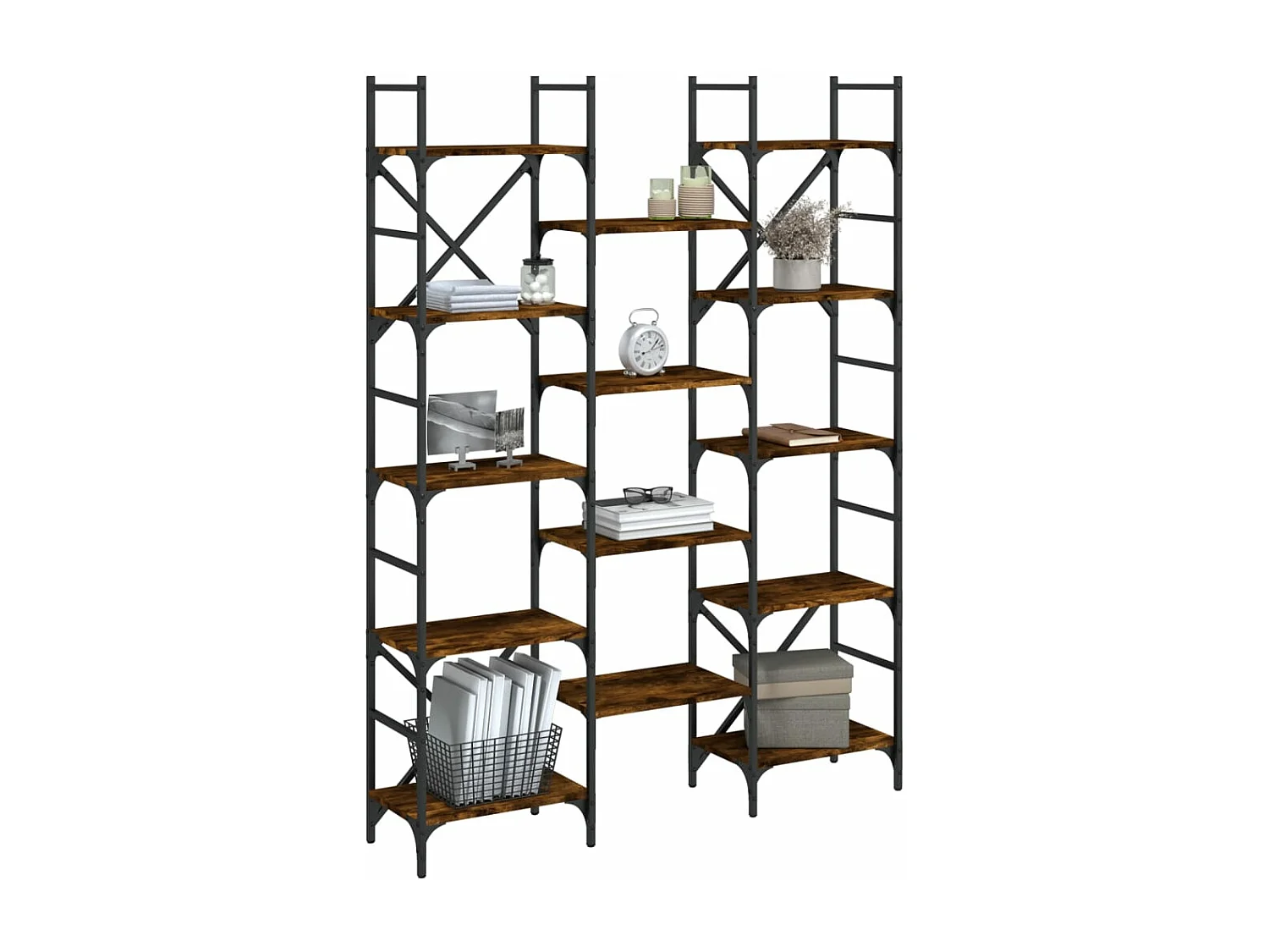 Bibliothèque chêne fumé 127,5x28,5x172,5 bois d'ingénierie