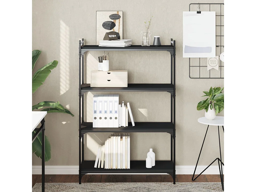 Bibliothèque à 4 niveaux noir 80x30x120 bois d'ingénierie