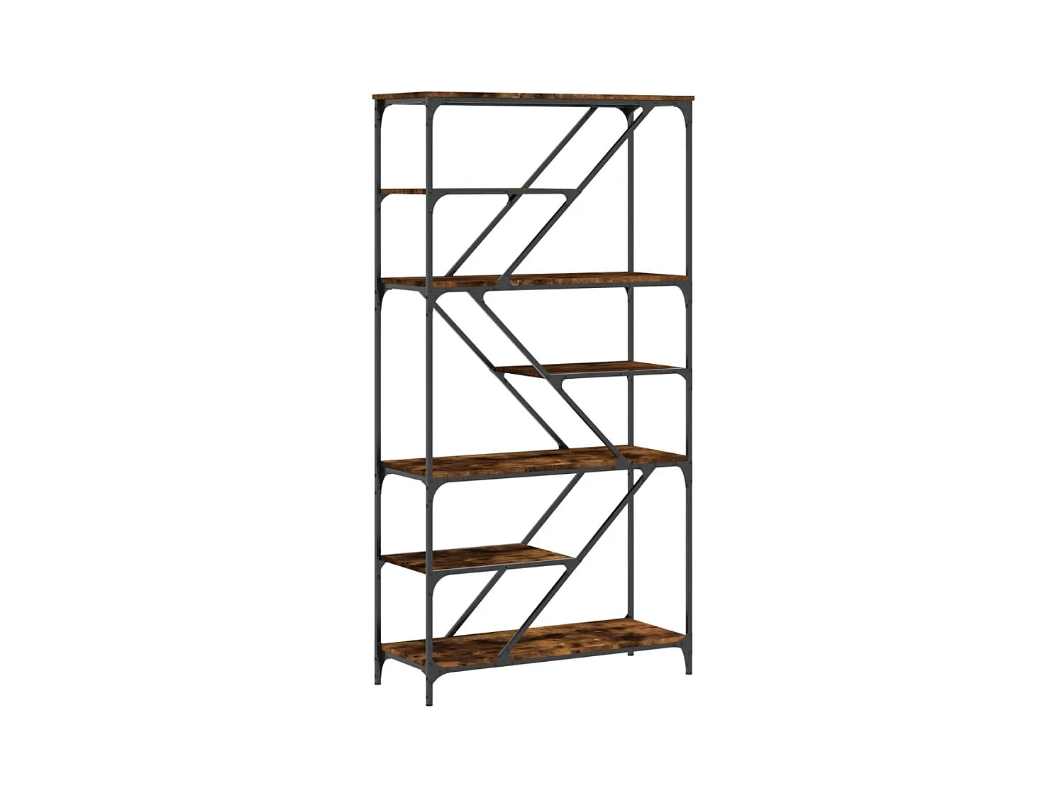 Bibliothèque chêne fumé 91x36x176 bois ingénierie et acier