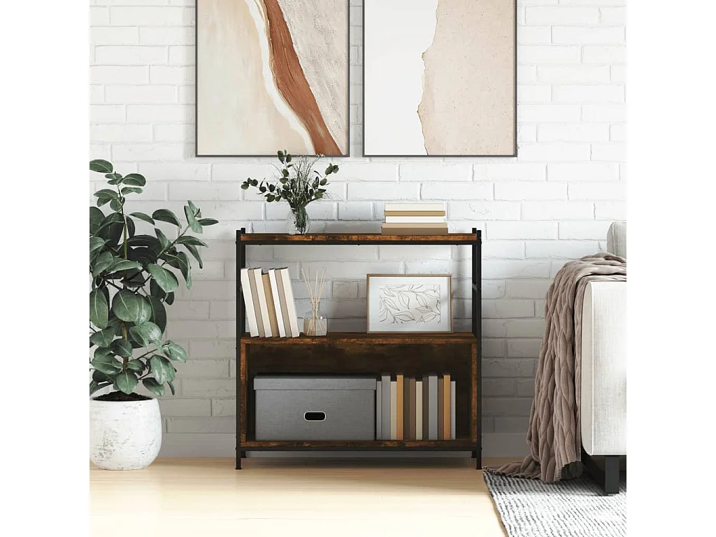 Bibliothèque chêne fumé 80x30x78,5 bois d'ingénierie et fer